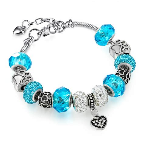 trendy love heart silver charm pandora bracelets  women  exquisite pendant crystal