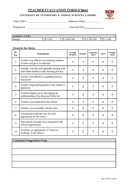 printable teacher evaluation forms  templatelab