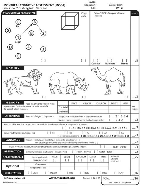 moca montreal cognitive assessment test ghc ghc