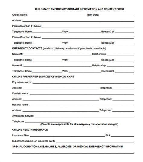 emergency contact forms   ms word