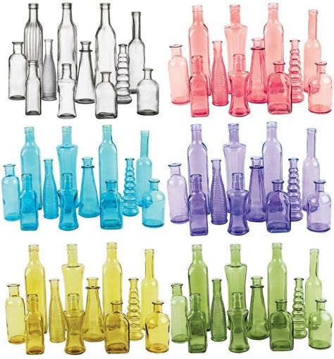 Vintage Colored Glass Bottles Wedding Party Vases 12 Piece