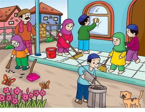 gambar kartun membersihkan rumah bersama keluarga galeri gambar hd