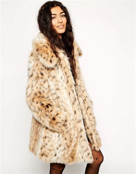 asos asos faux fur leopard print coat  asos