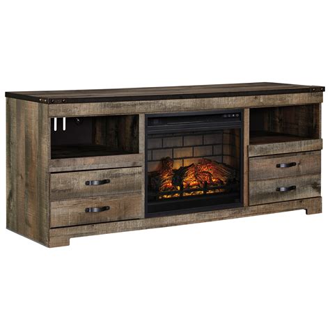 signature design  ashley trinell rustic large tv stand  fireplace