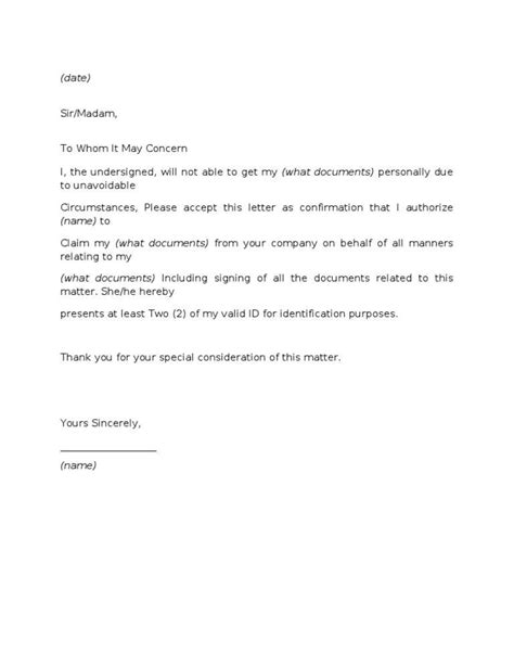 authorization letter template  claim format sample