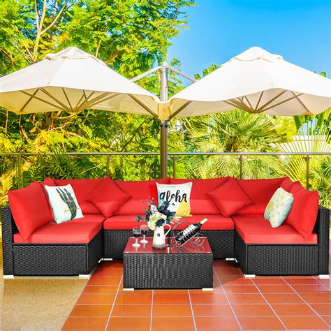 costway pcs patio rattan sofa set sectional conversation furniture set