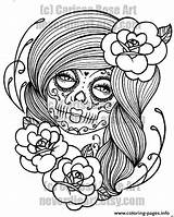 Coloring Skull Sugar Pages Dead Girl Sexy Woman Tattoo Drawing Print Book Flowers Printable Own Digital Flash Candy Outline Punk sketch template