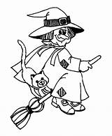 Witch Halloween Coloring Pages Kids Cat Printable Broom Witches Happy Colouring Broomstick Flying Sheets Color Print Printouts Clipart Sheet Riding sketch template