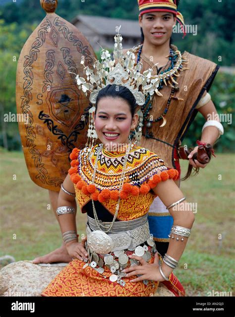 Iban Women Dressed In Traditional Costume Sarawak Malaysia Stock