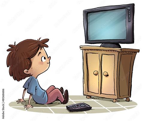 nino mirando la television ilustracion de stock adobe stock