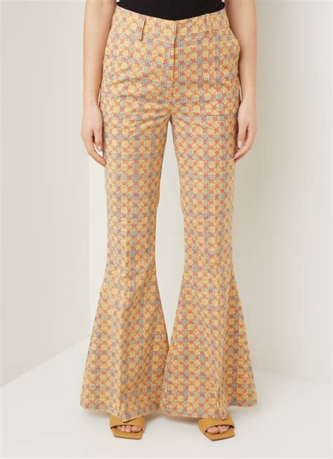 daily paper kacy high waist flared dit pantalon met ruitdessin geel de bijenkorf