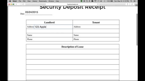 security deposit receipt word template business format