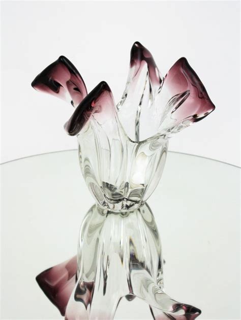 Seguso Murano Glass Sommerso Clear And Purple Twisted Vase 1960s For