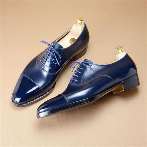 handmade leather oxford navy blue colour cap toe formal dress shoes  mens dressformal