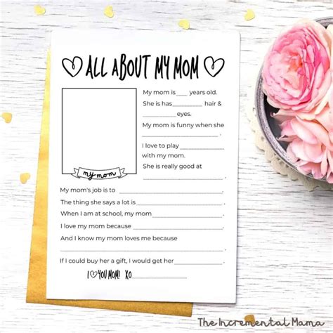 mothers day questionnaire printable gift  mom
