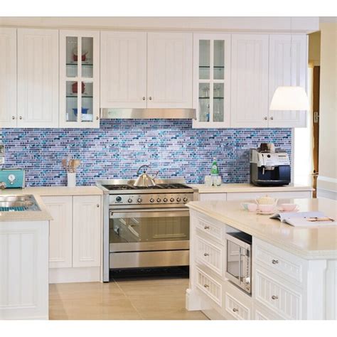 Blue Glass Stone Mosaic Wall Tiles Gray Marble Tile Kitchen Backsplash