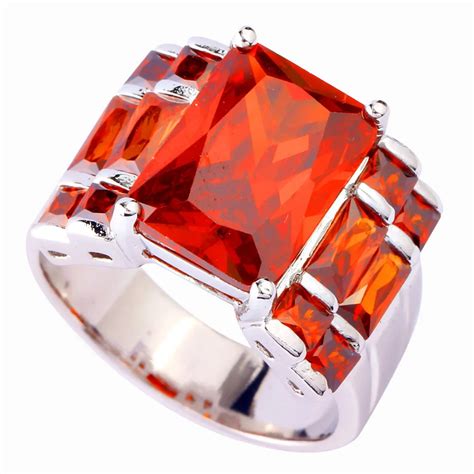New Fashion Jewelry Red Square Cut 925 Silver Color Cz Ring Size 6 7 8