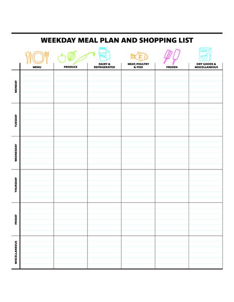 printable weekly dinner menu planner template printable templates