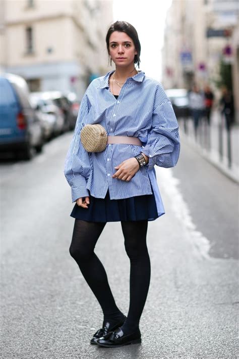 with an oversize shirt a skirt black tights and flats how to style wicker bags in autumn