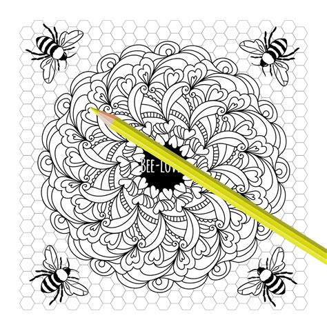 honey bee mandalas adult printable coloring pages  etsy