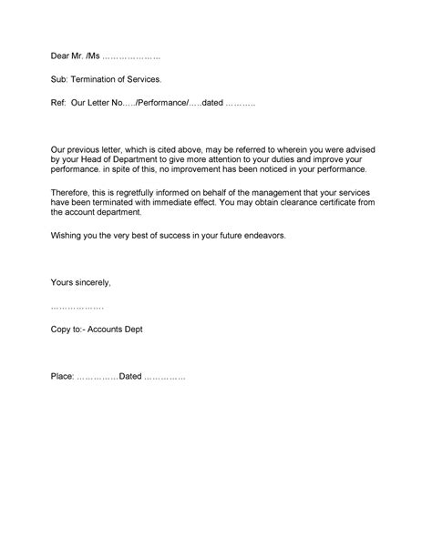sample termination letter  poor work performance  document template