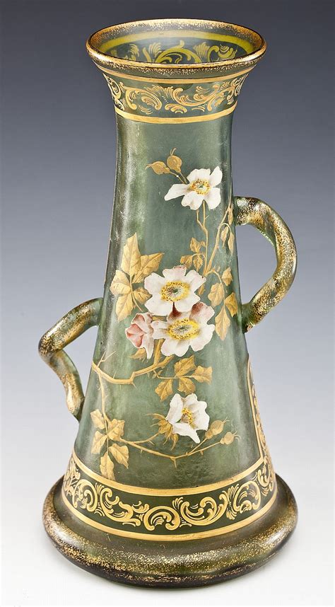 Moser Gilt And Enameled Green Art Glass Vase