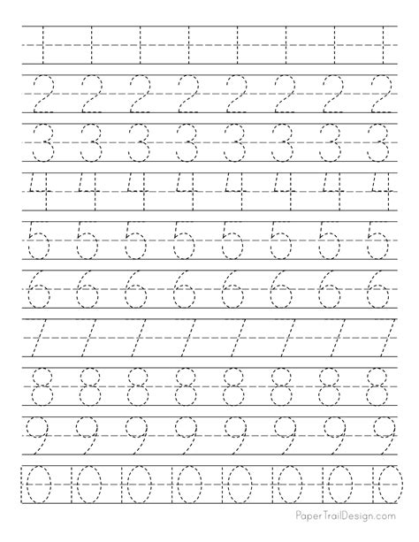 number tracing worksheets paper trail design
