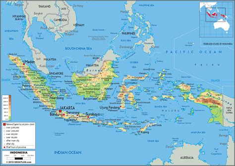 indonesia physical wall map  graphiogre