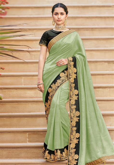 Pista Green Silk Saree With Blouse 1046