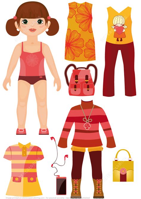 set  casual clothing  accessories   girl paper doll