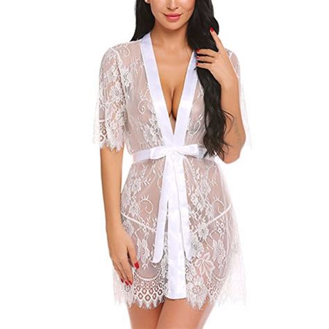 Charming See Through Floral Lace Self Tying Thin Nightgown