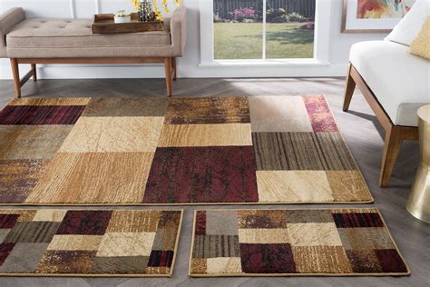 modern brown geometric blocks squares area rug contemporary multi color