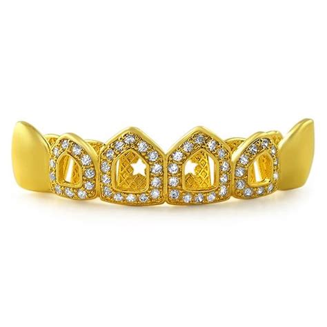 polished  open tooth cz bling bling gold grillz top teeth blingblowout