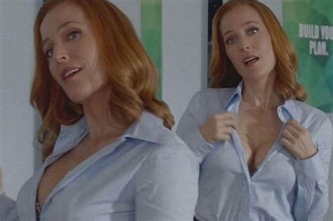 gillian anderson strips for the x files as she unbuttons her blouse in
