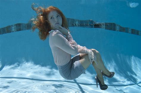 Swimming Pool Underwater Redhead Floating Skirt High Heels Savannah