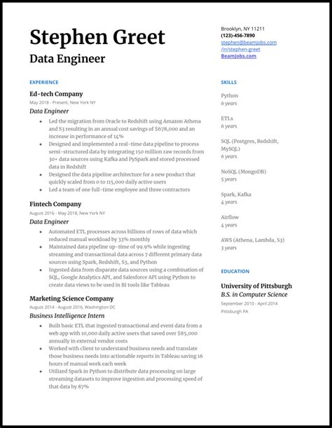 build  perfect data engineer resume springboard blog