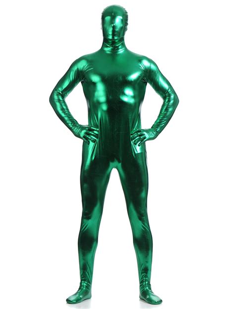 dark green zentai suit adults full body shiny metallic bodysuit  men milanoocom