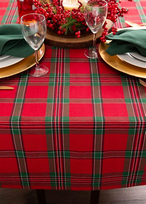 dii holiday plaid square tablecloth  cotton   hem