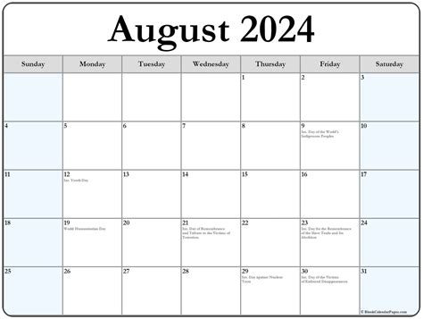 august  printable calendar  printable world holiday