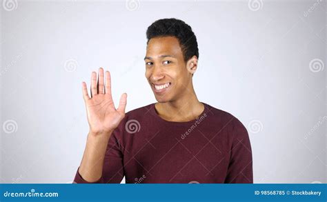good bye waving hand gesture  afro american man stock image image