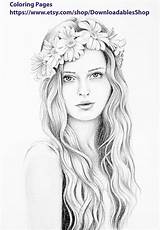 Coloring Pages Adult Girl Drawings Books Fairy Grayscale Colouring Color Cute Beautiful Animal Printable Adults Book Female Print Unique Sketches sketch template