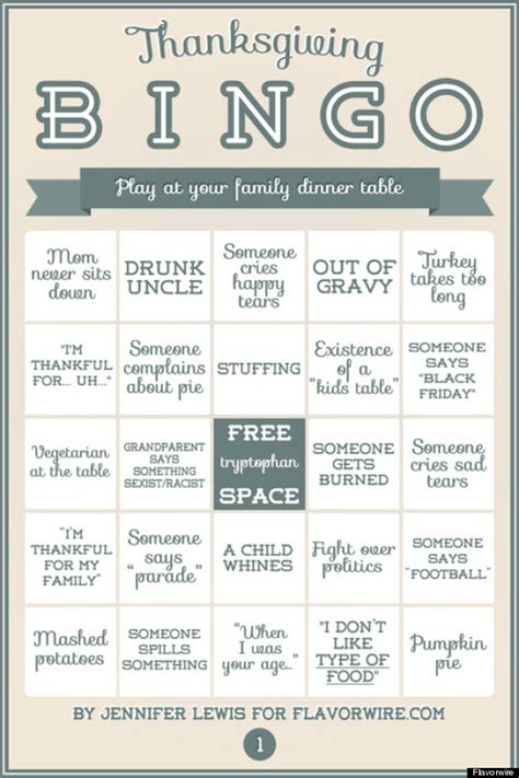 thanksgiving bingo flavorwire covers all possible