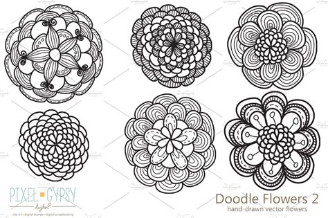 doodle flowers  vector illustrations creative market