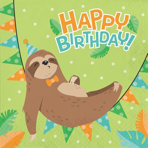 sloth party happy birthday paper lunch napkins  count   guests