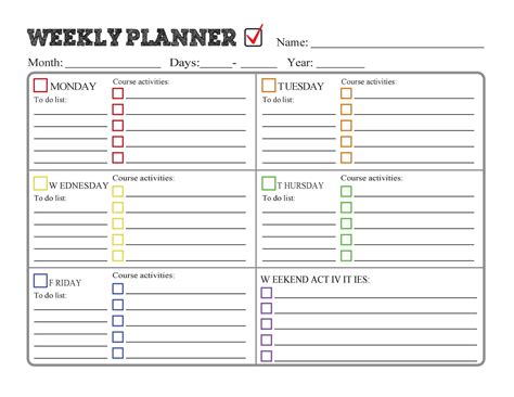 weekly homework planner template