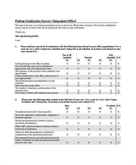sample patient satisfaction questionnaire forms   ms word