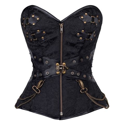 black steampunk corset bustier  chains gothic korset steel boned