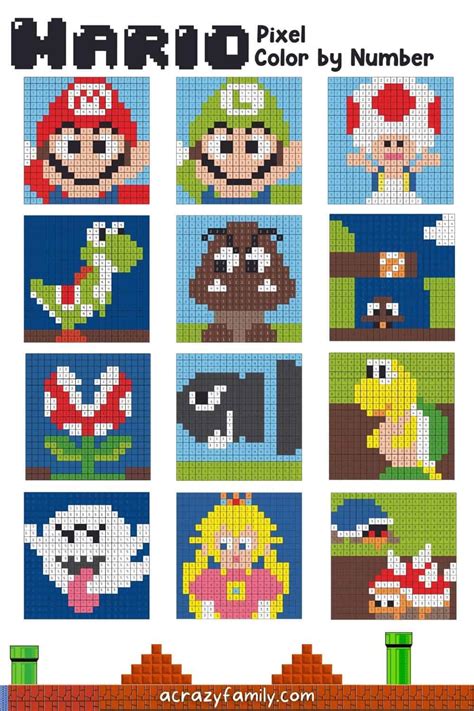 super mario pixel color  number pages  crazy family