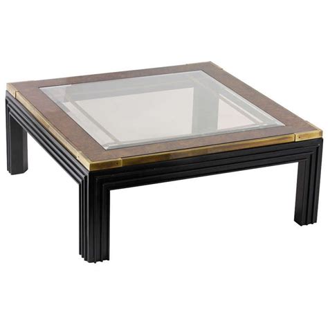 Large Square Glass Top Coffee Table With Molded Legs At