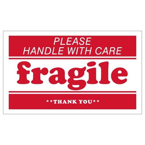 Fragile Shipping Labels 5 X 3 Inches Red And White Roll Of 500